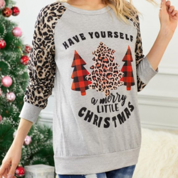 LAST ONE! Christmas Leopard Buffalo Check Long Sleeve Shirt - Picture 6 of 8